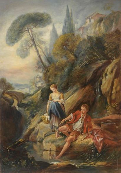 null D'après François BOUCHER (1703-1770)
L'heureux Pêcheur 
Huile sur toile.
117...
