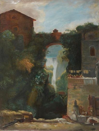 null D'après Jean-Honoré FRAGONARD (1732-1806)
Grande cascade à Tivoli
Huile sur...