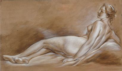null Dans le goût de François BOUCHER (1703-1770)
Esquisse femme nue allongée
Huile...