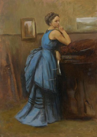 null D'après Camille COROT (1796-1875)
La dame en bleu
Huile sur toile. 
58 x 41...