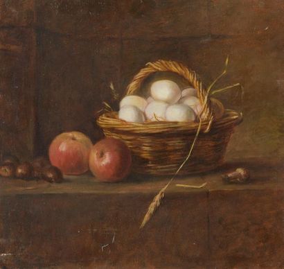 null D'après Henri Horace ROLAND DE LA PORTE (1724-1793)
Nature morte aux œufs 
Huile...