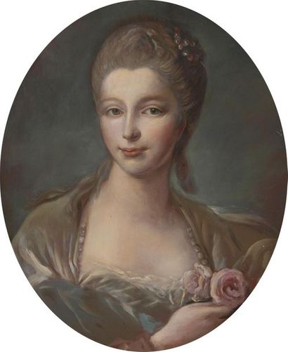 null D'après François BOUCHER (1703-1770)
Portrait de femme à la rose 
Huile sur...