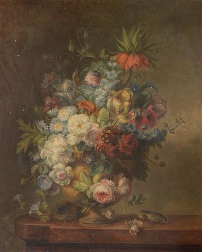 null D'après Georgius Jacobus Johannes VAN OS (1782-1861)
Coupe de fleurs 
Huile...