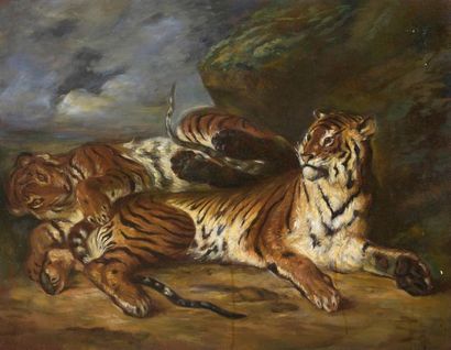 null D'après Eugène DELACROIX (1798-1863)
Jeune tigre jouant avec sa mère
Huile sur...