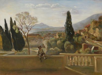 null D'après Camille COROT (1796-1875)
Tivoli, les jardins de la Villa d'Este 
Huile...