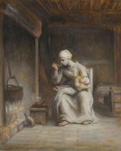 null D'après Jean François MILLET (1814-1875)
La Bouillie
Huile sur toile.
49 x 40...