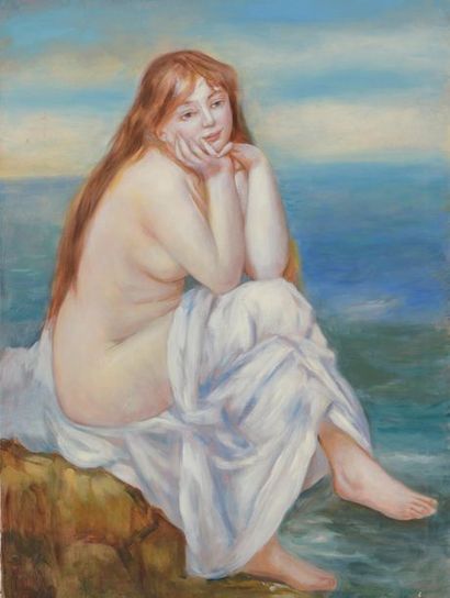 null D'après Pierre-Auguste RENOIR (1841-1919)
Baigneuse sur un rocher
Huile sur...