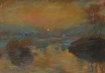 null D'après Claude MONET (1840-1926) 
Impression coucher de soleil
Huile sur toile....