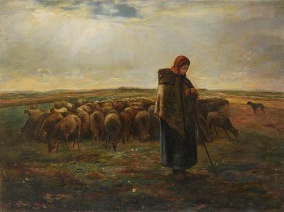 null D'après Jean François MILLET (1814-1875)
Bergère avec son troupeau
Huile sur...