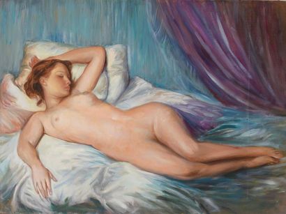 null Atelier Dagher
Femme nue étendue
Huile sur toile. 
73 x 100 cm
Cachet au dos...