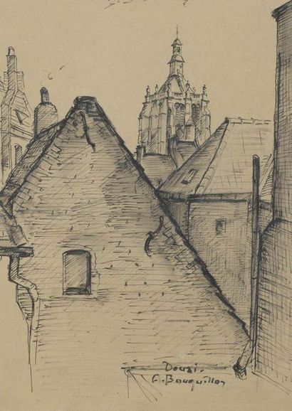 null Albert BOUQUILLON (1908-1997)


Une vue des toits et du beffroi de Douai


Encre


Signé...