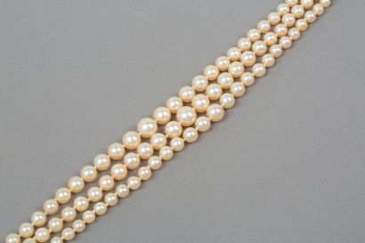null Collier triple rangs de perles de culture en chute, fermoir en or gris 18k 750‰...