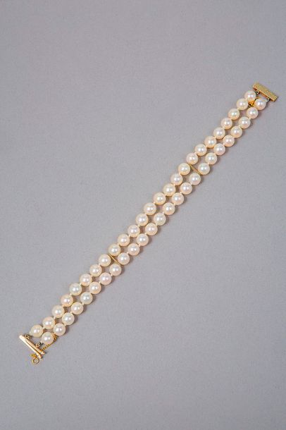 null Bracelet double rang de perles fines ou de culture (non testées), fermoir en...
