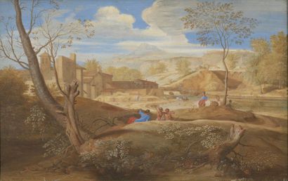 null Pierre TOUTIN (Le Mans 1645 – Paris 1686)


Promeneurs dans un paysage


Gouache.


18...