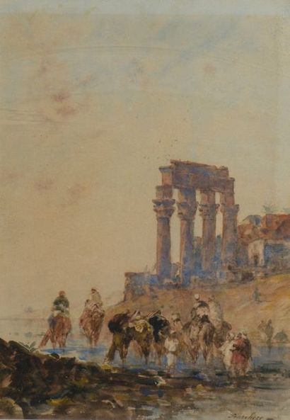 null Narcisse BERCHERE (1819-1891)


La caravane sous les ruines antiques


Aquarelle.


Signée...