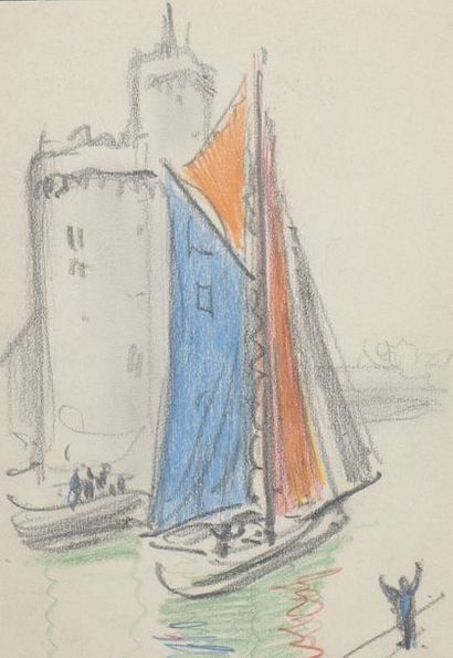 null *William NICHOLSON (1872-1949) 


Fort de La Rochelle et voilier 


Crayon de...