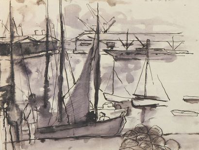 null *William NICHOLSON (1872-1949) 


Lot de deux dessins :





Port de La Rochelle...