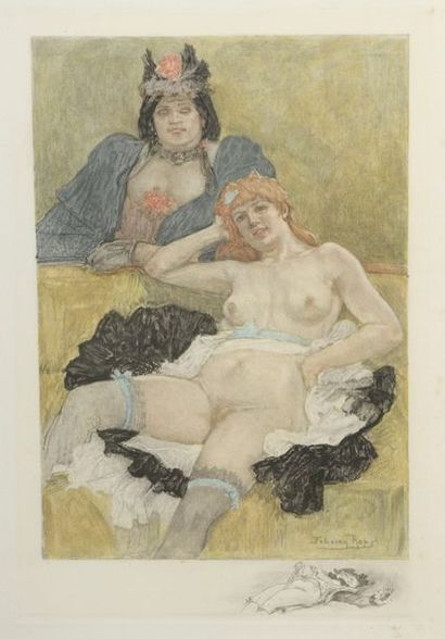 null * Félicien ROPS (1833 - 1898) 


Les deux Amies. 


Gravure en couleurs par...