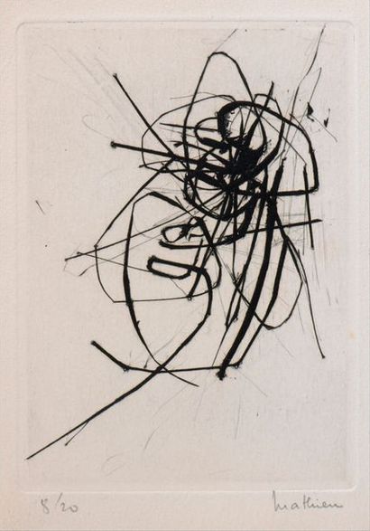  Georges MATHIEU (1921-2012) 
Carte de voeux 
Gravure sur papier signé en bas à...