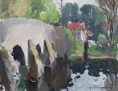 null Paul-Jean ANDERBOUHR (1909-2006)
« Paysage au pont »
Huile sur panneau
Signée...