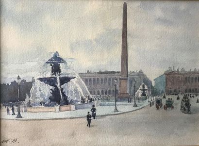 null Ecole du début du XXe siècle
Calèches et voitures place de la Concorde
Aquarelle...