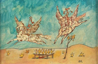 null Stanislas ELESZKIEVICS (1900-1963)
Les chevaux ailés
Huile sur carton.
Monogrammée...