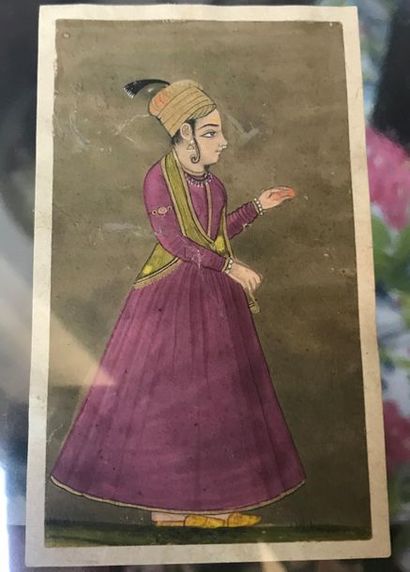 null Elément de miroir en papier mâché, Iran qâdjâr, fin XIXe s.
Décor de jeune femme...