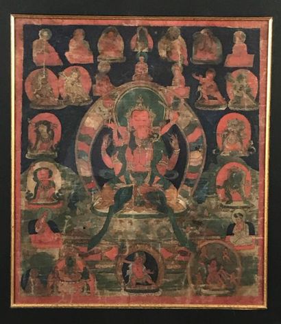 null Tangkha à l’encre et couleur sur toile, Tibet, XVIIè-XVIIIème siècle
Représentant...
