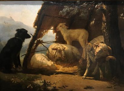 null Edouard WOUTERMAERTENS (1819-1897)
Moutons à l'étable
Huile sur toile, signée...
