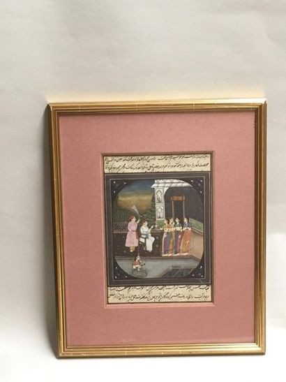 null Miniature indienne
Scène de cour
Inde Moghole, XIXème siècle
23,5 x 16,5 cm