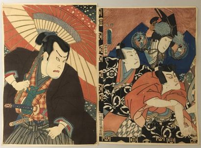 null Deux oban tate-e, Japon
L'un signé Toyokuni III, portraits d'acteurs.
Petites...