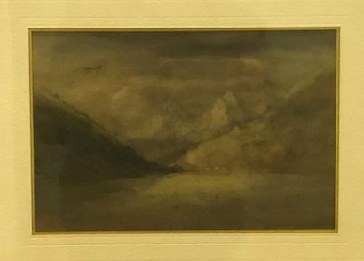  ECOLE DU XIXEME SIECLE Paysage de montagne Aquarelle sur papier 15,5 x 23 cm