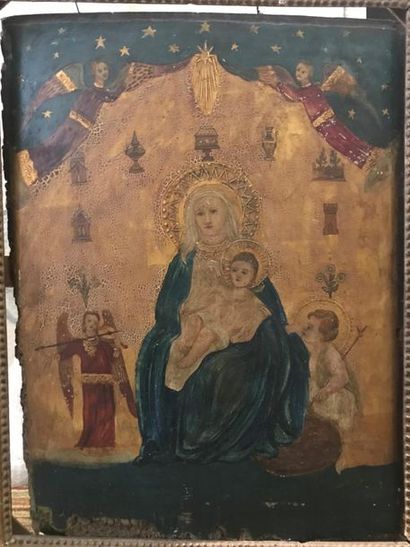 null D'après la Renaissance
Vierge à l'enfant
Panneau légèrement courbé.
57 x 44,5...