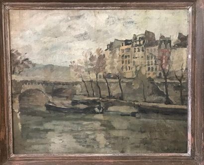 null Louis GROSDIDIER (XXème siècle)
Les quais de la Seine à Paris
Huile sur toile
Signée...
