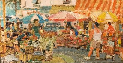 null Bernard RICHARD (1932-1997)
Marché aux fleurs à Menton et Coin du port de la...