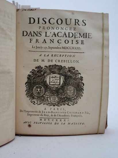 null [Académie Française]. - Discours prononcez dans l'Académie Françoise. Paris,...