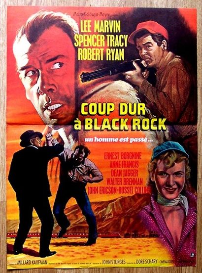 null Lot comprenant :
Cinq affiches de films américains : 
- COUP DUR A BLACK ROCK...