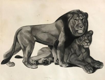 null Georges Lucien GUYOT (1885 - 1973)
Tigre, Puma, Lions
Trois gravures sur papier
Salissures
24...