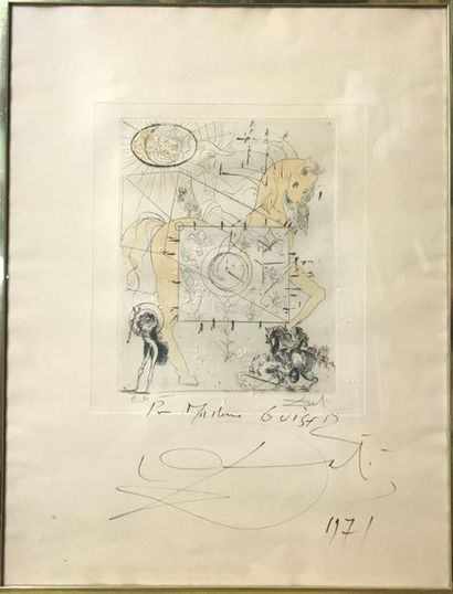null Salvador DALI (1904-1989)
Grec à cheval
Gravure sur papier, signé et annoté...