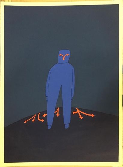 null Jean-Michel FOLON (1934-2005)
Personnage sur fond bleu
Lithographie sur papier,...