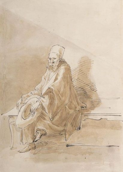 null Carlo MARCHIONNI (Rome 1702-1786)
Homme assis sur une marche, tenant son chapeau...