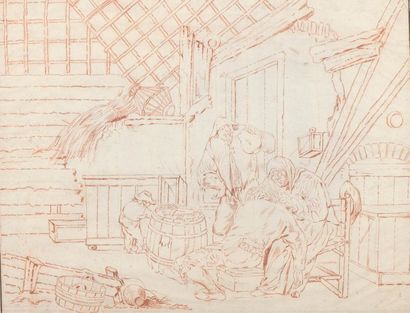 null Lot de trois dessins :
Ecole HOLLANDAISE du XVIIème siècle
Ferme au bord de...