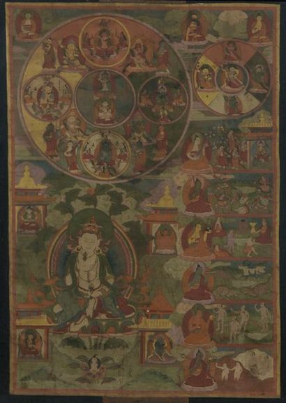 null Tangkha, détrempe sur toile, le bouddha Vajrasattva, la main droite tenant un...