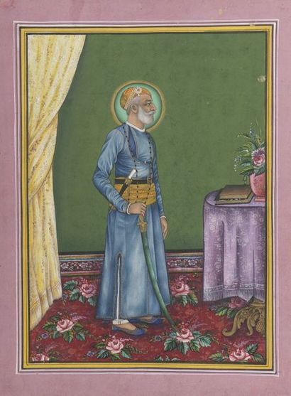 Portrait de profil d’un maharaja auréolé...