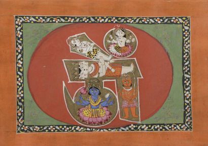 Trois illustrations de Devi, Civa et Om,...