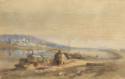 null Armand CASSAGNE (Le Landin 1823 - Fontainebleau 1907)


Paysage au port de rivière


Aquarelle.


24...