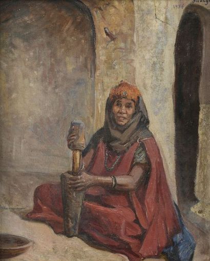 null René TOURNIOL (1876-1954)


Femme pilant à Ouargla, 1926


Huile sur toile.


Signée,...