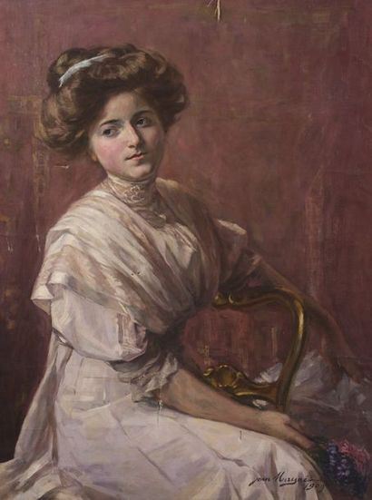 null Jean MAYNE (1850-1905)


Élégante Belle-Époque assise, 1909


Huile sur toile.


Signée...