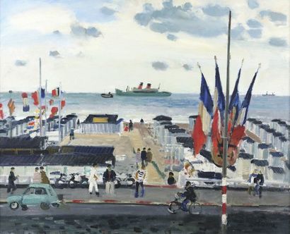 null Georges SEBIRE (1920-?2001)


Vue d’un port avec paquebot et drapeaux français


Huile...
