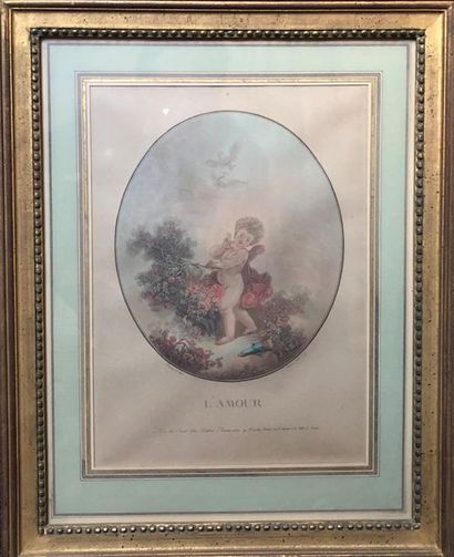 null Deux gravures en couleurs d'après Fragonard par Janinet 
L'Amour et la Folie...